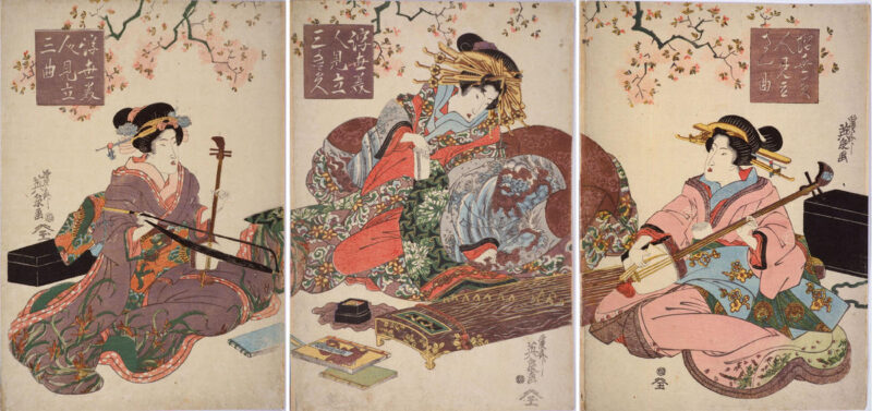 Eisan Keisai showing women playing intrustrments. Perhaps kitanomandokoro enjoyed similar scenes.