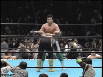 Pro wresting star kawada with a finisher