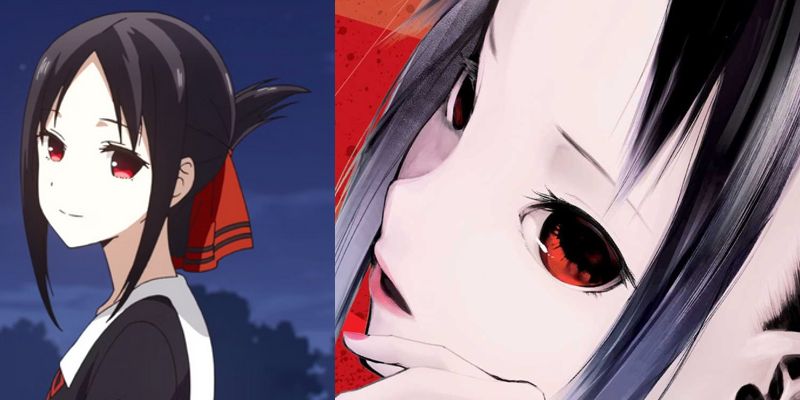 Kaguya's eyes try to hide her feelings.