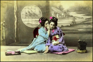 Gender Expectations of Edo Period Japan maiko whispering, japanese girls